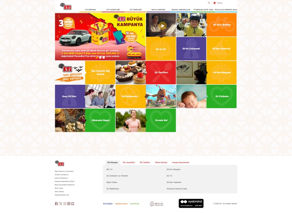 ETI promotions, lifestyle, recipe sections on homepage.