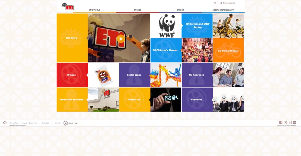 ETİ homepage showcasing brand initiatives and information.